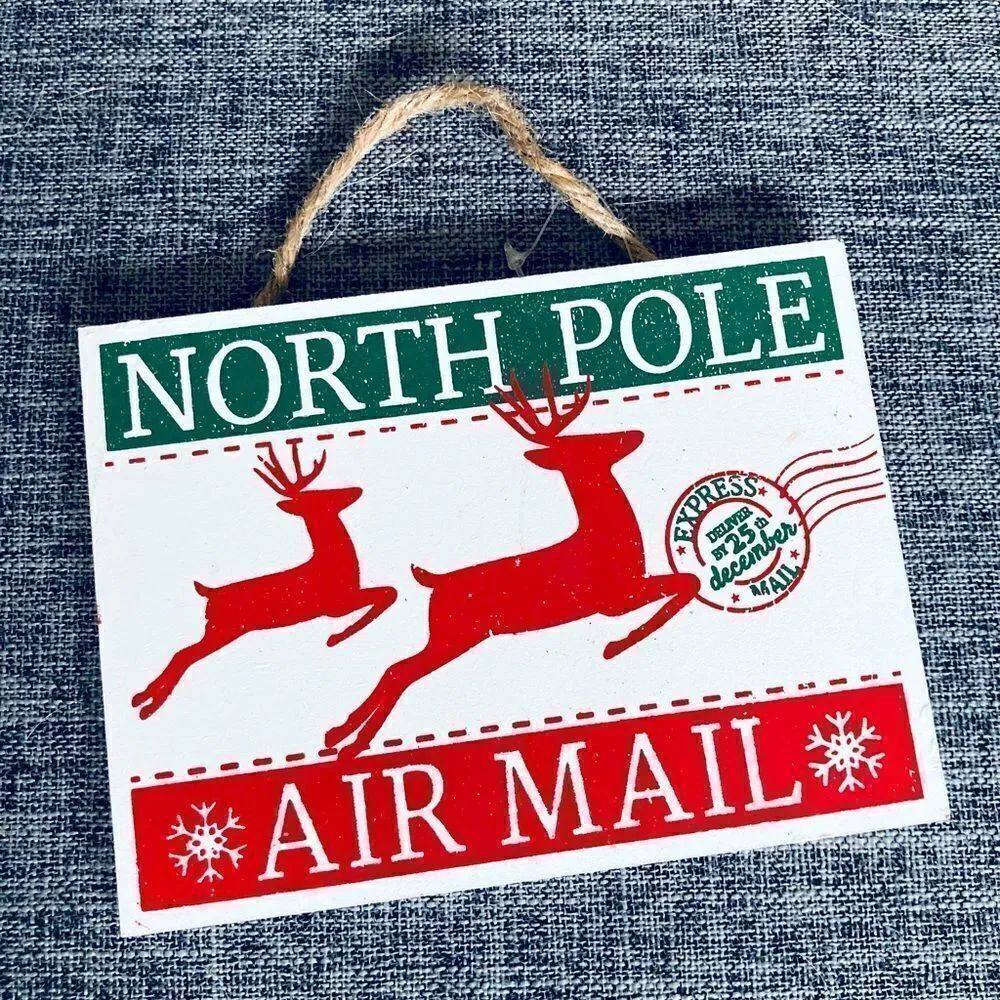 Air Mail Christmas Rustic Ornament Decor Sign